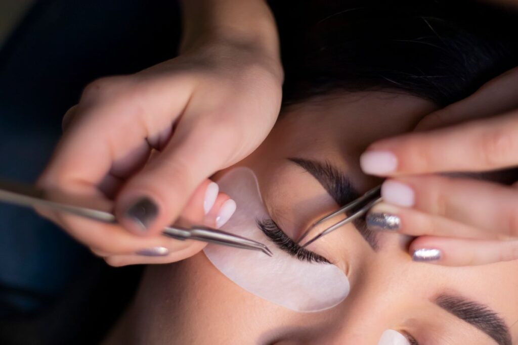 Lash lift treatment in progress at a beauty salon